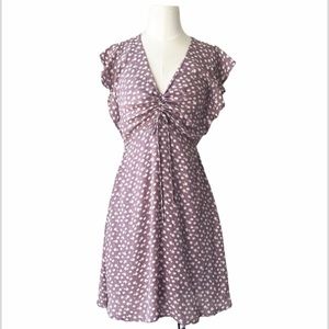 Nordstrom Monteau Floral Purple Short Sleeve Mini Dress V Neck Gathered Neck NWT
